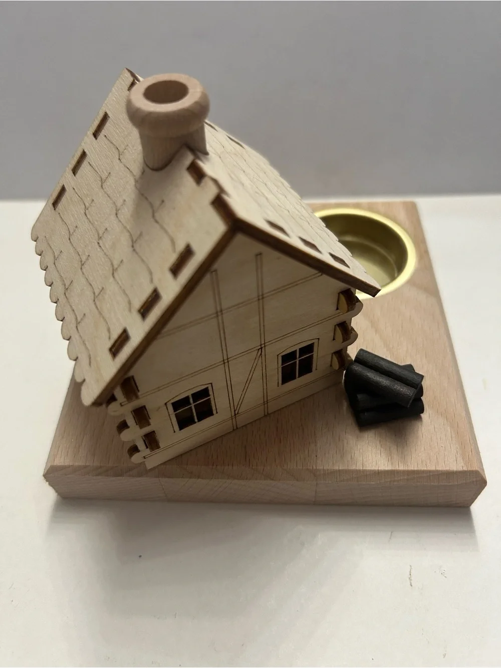 Wood House Incense and Tealight Holder SAICO Smokehouse German Wood Art Decor